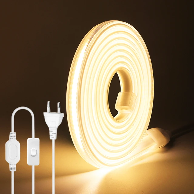 Tira de luces LED regulable para iluminación exterior, cinta de diodo de  2835 Leds/m, impermeable, Flexible, con enchufe europeo, 120 V - AliExpress