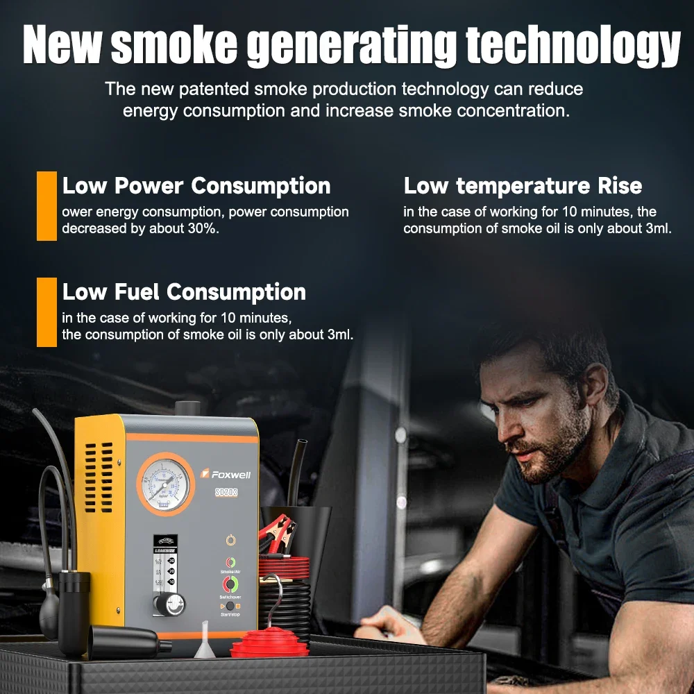 FOXWELL SD203 Automotive Smoke Machine Built-in Air Pump EVAP Vacuum Leak Detector Dual Mode Car Pipe Leakage Diagnostic Tester 6
