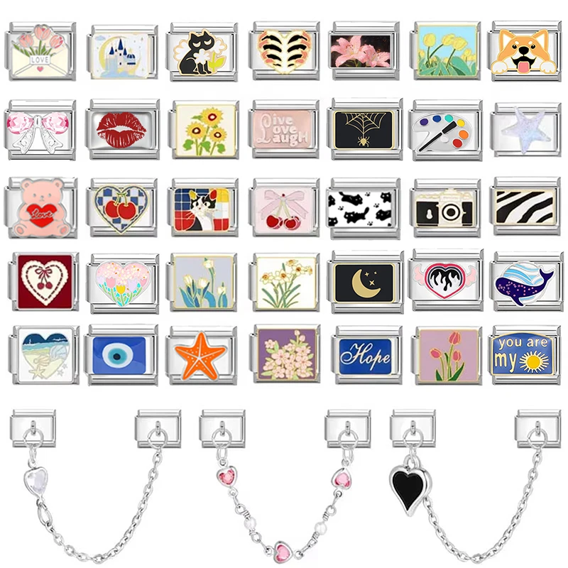 Süße rosa Liebe Herz süße Katzen blaue Augen Charms Links Perlen passen 9mm Edelstahl italienische Charm Armband DIY machen Geschenke
