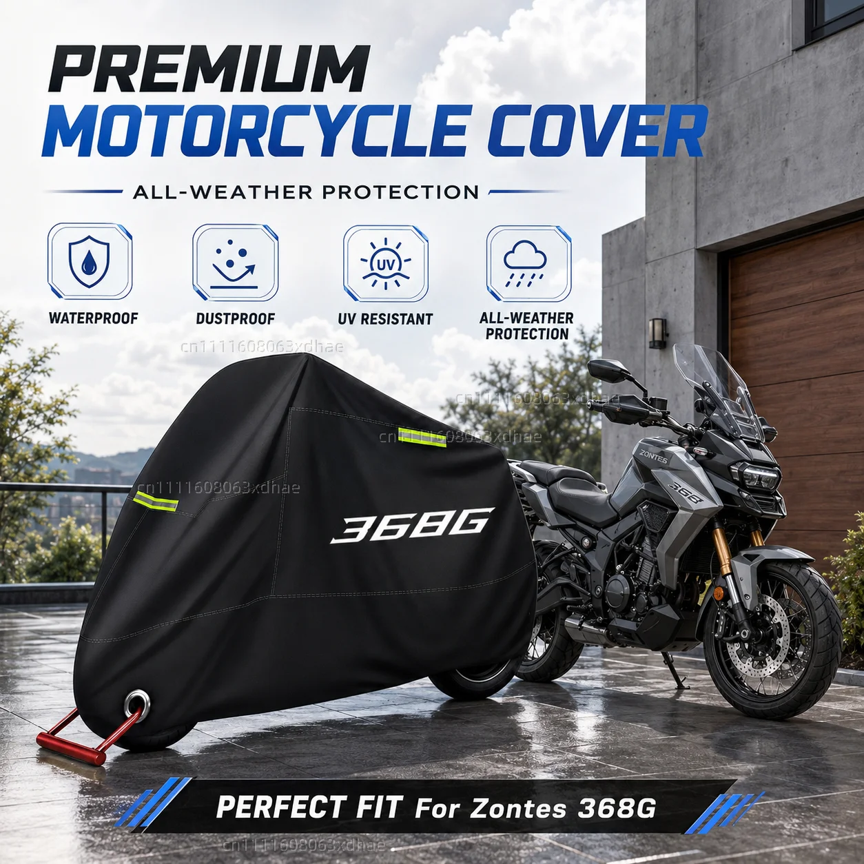 All-Weather Motorcycle Cover Outdoor Protection Waterproof 190T Oxford Cloth For For Zontes 368G Adventure G Adv