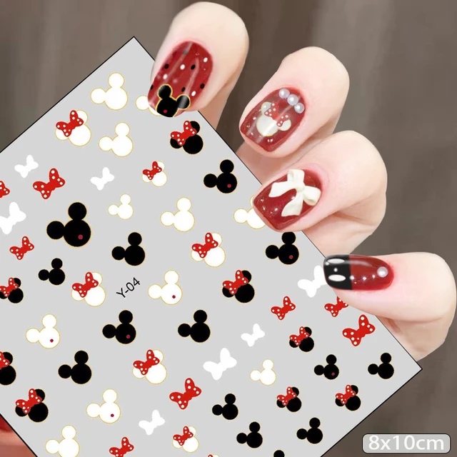 Princess Mickey Cartoon Nail Art Stickers Cartoon Nail Stickers Mouse Ears  Decor Valentines red Hearts red Polka dots Love Nail Art Kits (5)