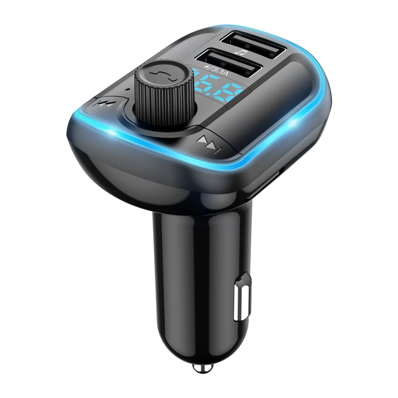 Car FM Transmitter Bluetooth 5.0 Adapter, MP3 Player, Handsfree Audio Receiver Dual USB Ports LED display Support SD/TF Card 029