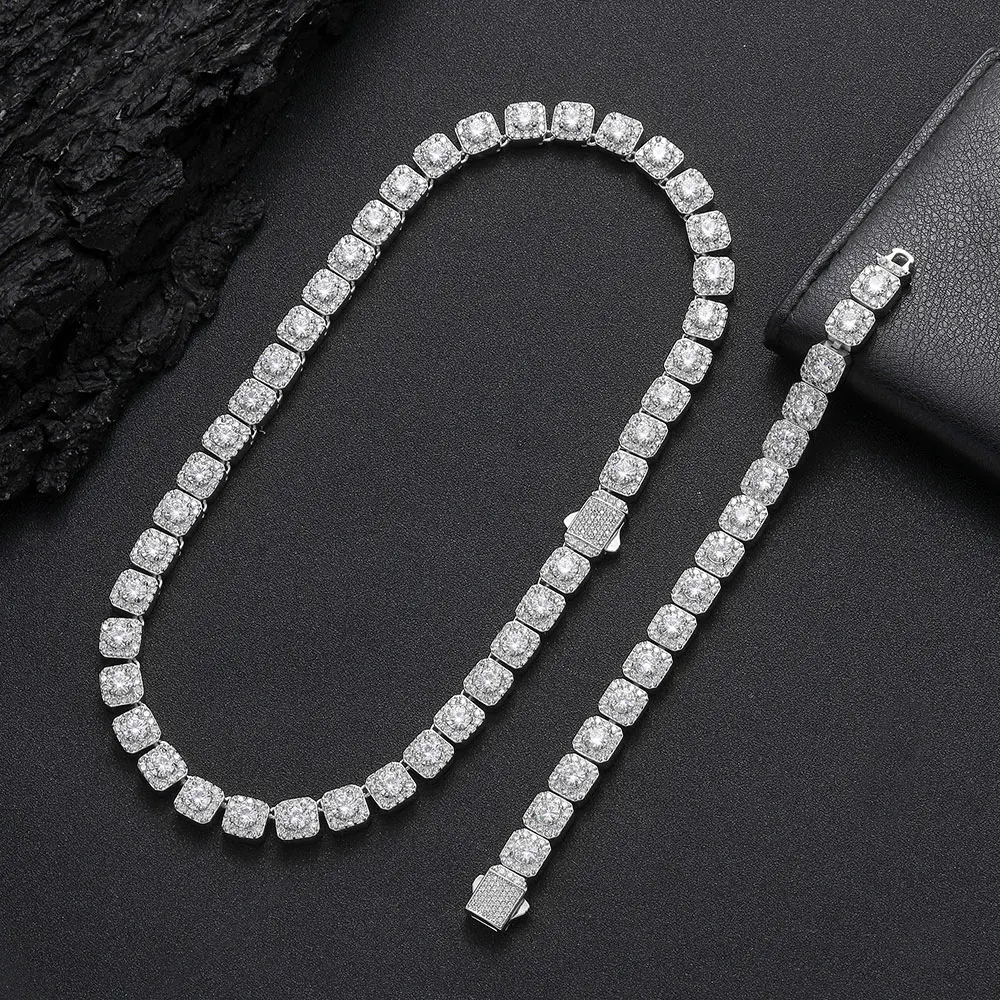 

Men Women Rapper Rock Bling Iced Out Hip Hop Fashion Jewelry 10/12Mm Clustered Pave Crystal Tennis Chain Necklace
