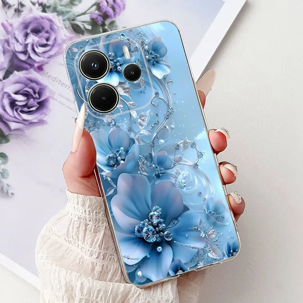 Clear Aesthetic Luxury Cute Cat & Floral Painted Soft Phone Case Cover