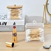 1Pcs Cotton Swab Holder, Cotton Swab Dispenser with Bamboo Lids,Bamboo Bathroom Storage Jars Storage Containers Clear Plastic 2
