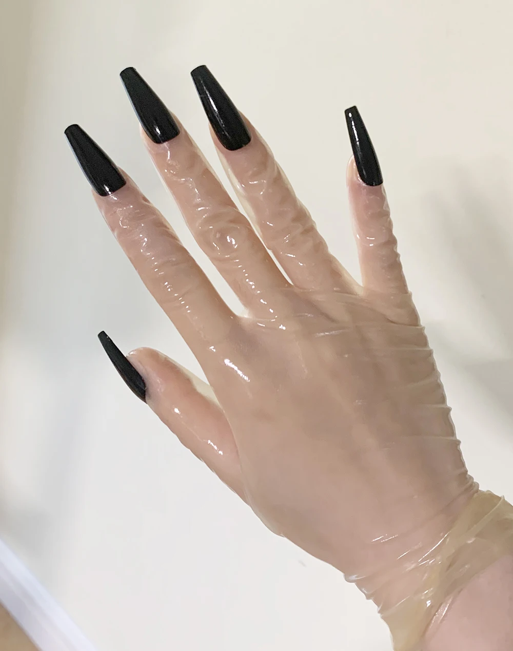 Crossdress Male To Female Oil Shiny Transparent Super Thin Latex Zentai Long Red Flat Nails Fetish Sheer Cosplay Kigurumi Gloves
