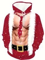 3D printed Santa Claus hoodies for men and women, drawstring long sleeved streetwear, Christmas novelty clothing