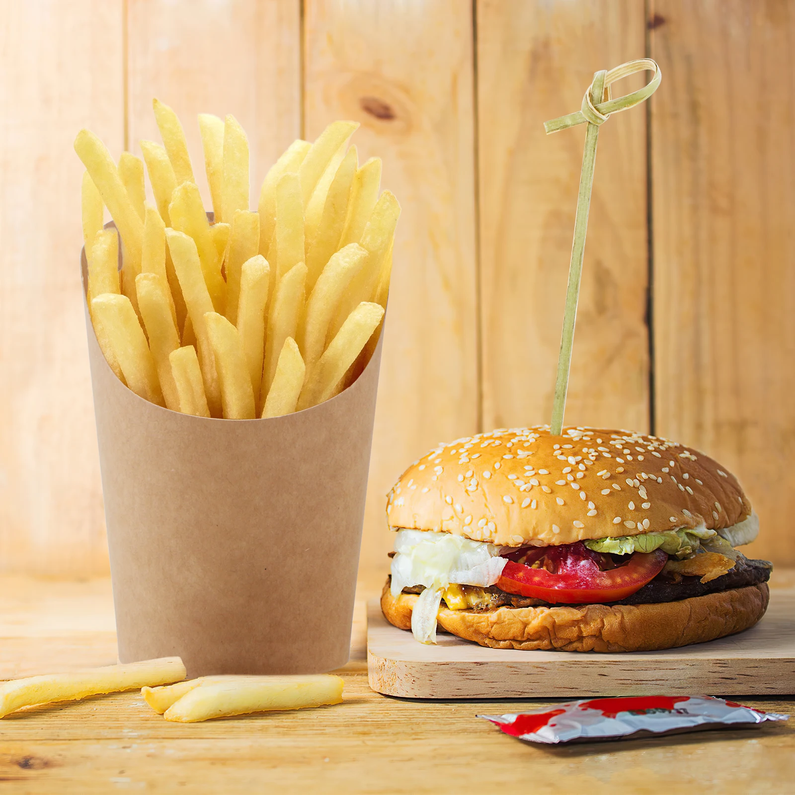 50pcs Charcuterie Cups with 50pcs Knotted Bamboo Sticks French Fries Cups Eco-Friendly Portable Disposable for Wedding Party