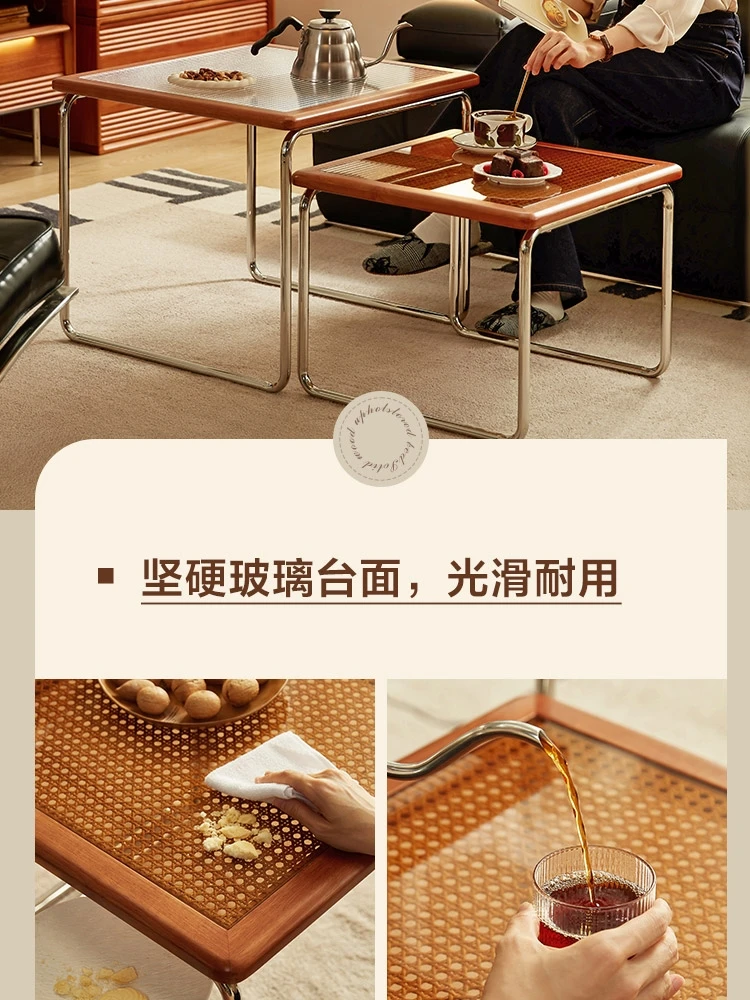 Retro Glass Tea Table Living Room 2024 New Home Small Unit Square Tea Table Bedside Middle Cheap Home Furniture 간이테이블 캐릭터 테이블