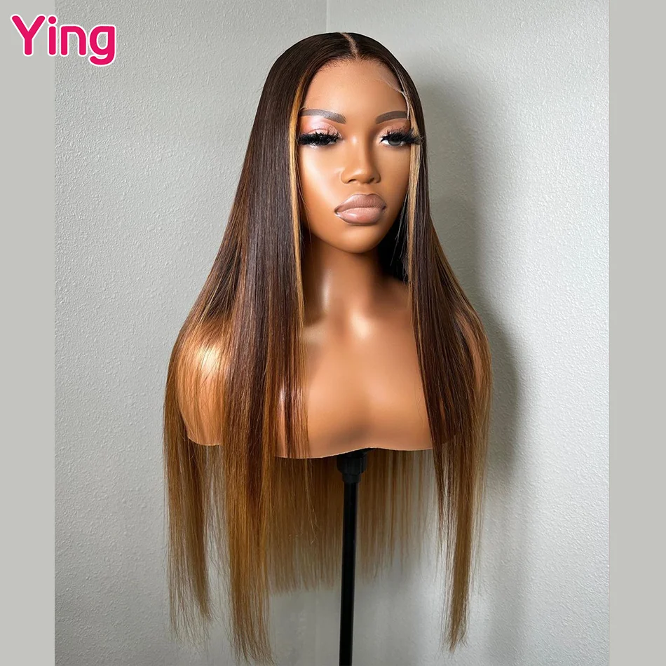 Perruque Lace Front Wig Remy naturelle – Ying Hair, cheveux lisses, ombré #27, 13x6, 13x4, 5x5, pre-plucked, 180% de densité