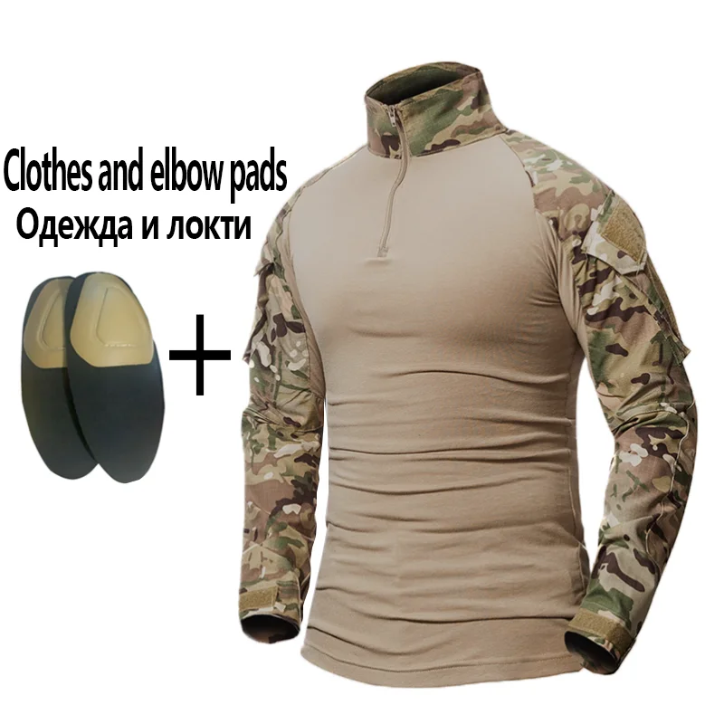 Combat Shirts Camouflage Hoodie Men Outdoor Jacket Men's Outdoor Sport Tactical Hunting Climbing Elbow Pads Shirt