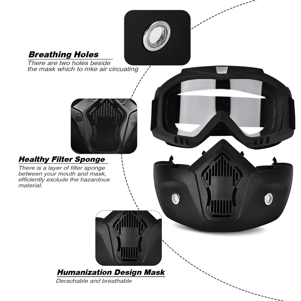 Motorcycle Face Mask High-definition Goggles with Mouth Filter for Open Face Helmet Motocross Eye Protector 1PC motorcycle goggles