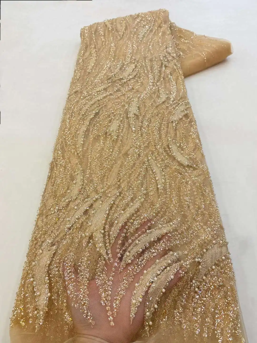 

Wedding Lace Sequins Fabric Women Party Bridal 5 Yard High Quality Handmade Crystal Beads Luxury French Net Beaded African XZ