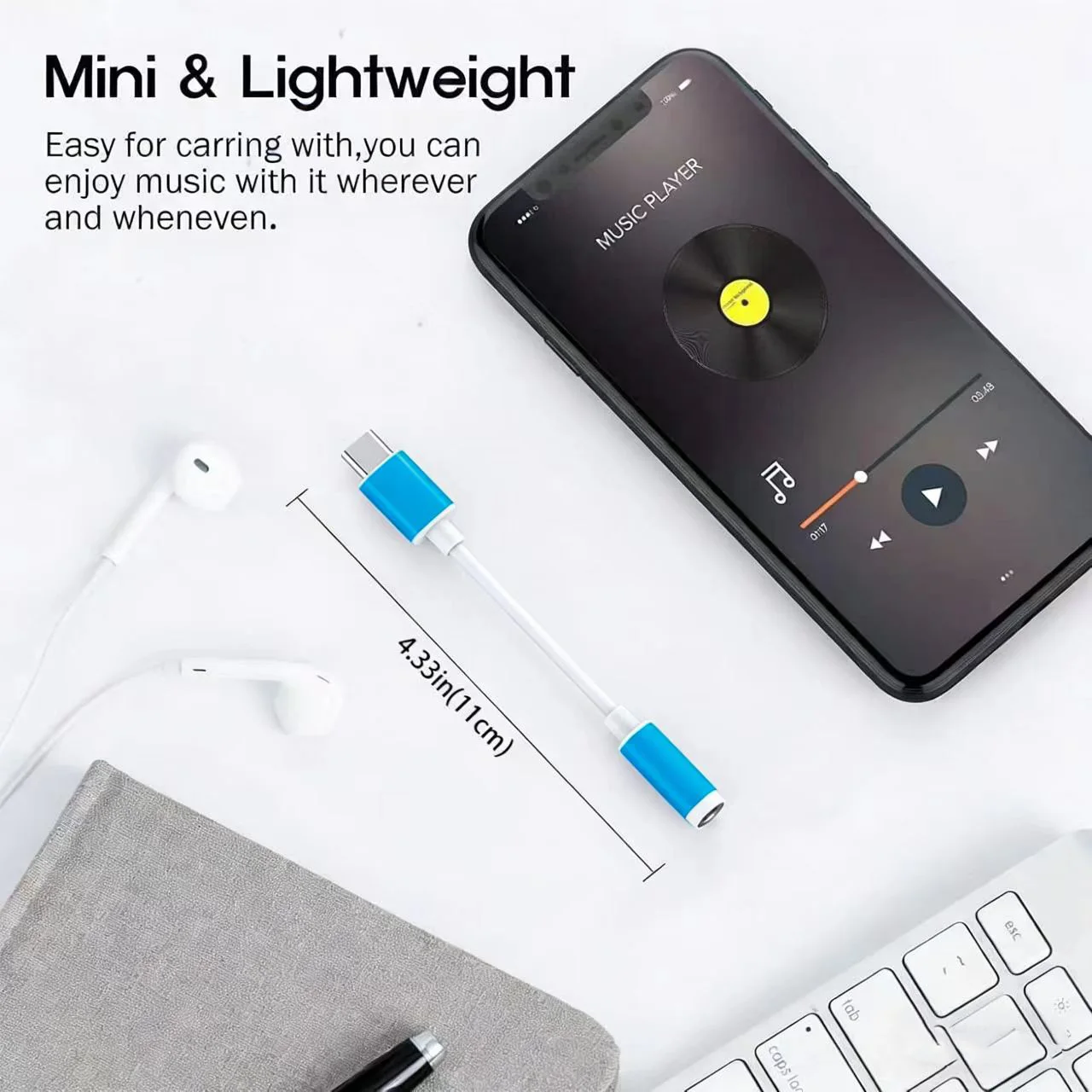 USB C to 3.5mm 디지털 오디오 어댑터 HiFi DAC 32Bit/384kHz 헤드폰 잭 (아이폰 16, 15 Pro Max 및 USB Type C 기기용)