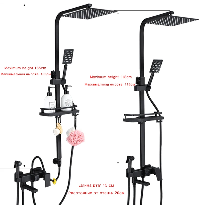 OXG Black/Chrome Brass Shower Faucet Bathroom Shower Mixer Crane Rotatable Long Spout Rain Set Spray Column bathroom shower faucet set bathroom faucet