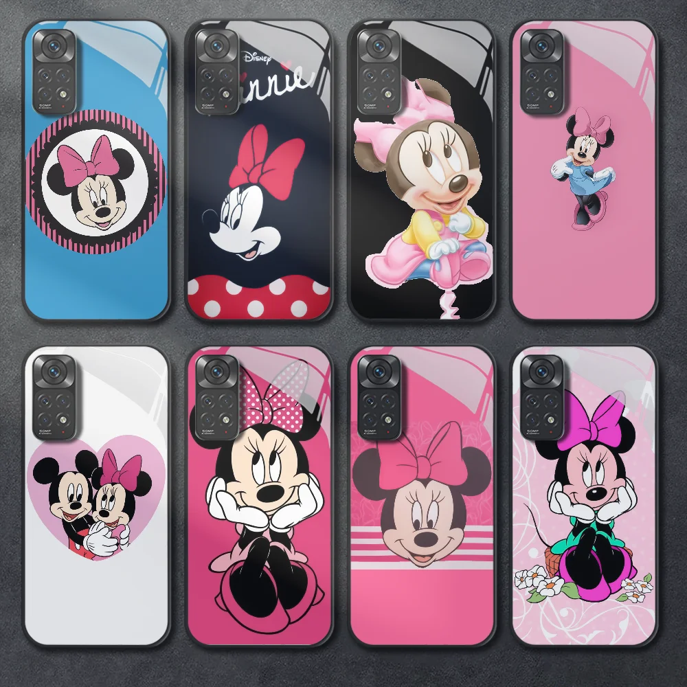 

Funda Minnie Mickey Mouse Tempered Glass Phone Case For Xiaomi Redmi Note 8 9 10 11 12 13 Pro Plus Bumper Cover