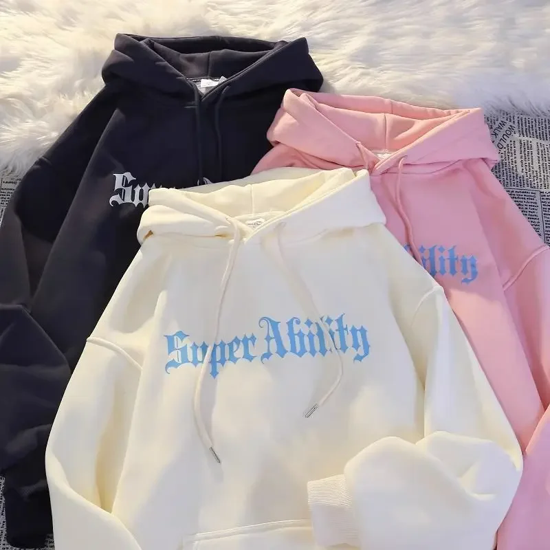 Heavyweight Pure Cotton Hooded Sweater with Letters and Decals for Both Men and Women The Same Loose and Simple Versatile Coat