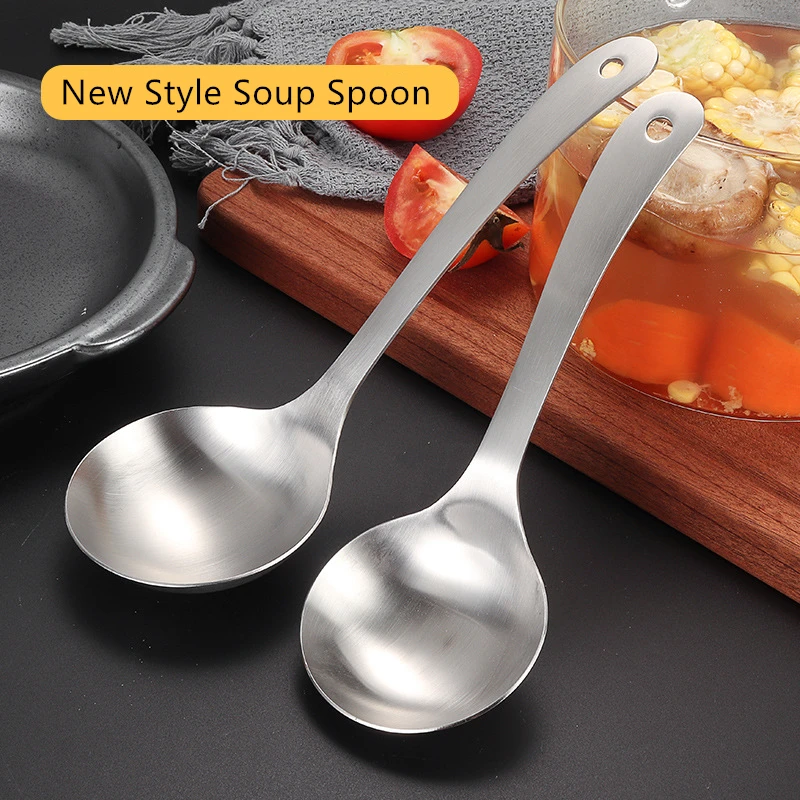 Stainless Steel Soup Spoon Deepen Tablespoons Long Handle Large Ramen Bouillon Spoon Kitchen Tableware Cooking Utensils