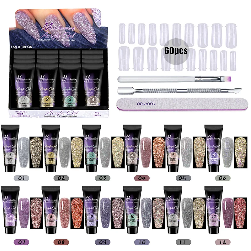 12 Color Poly Nail Gel Kit with Manicure Tools
