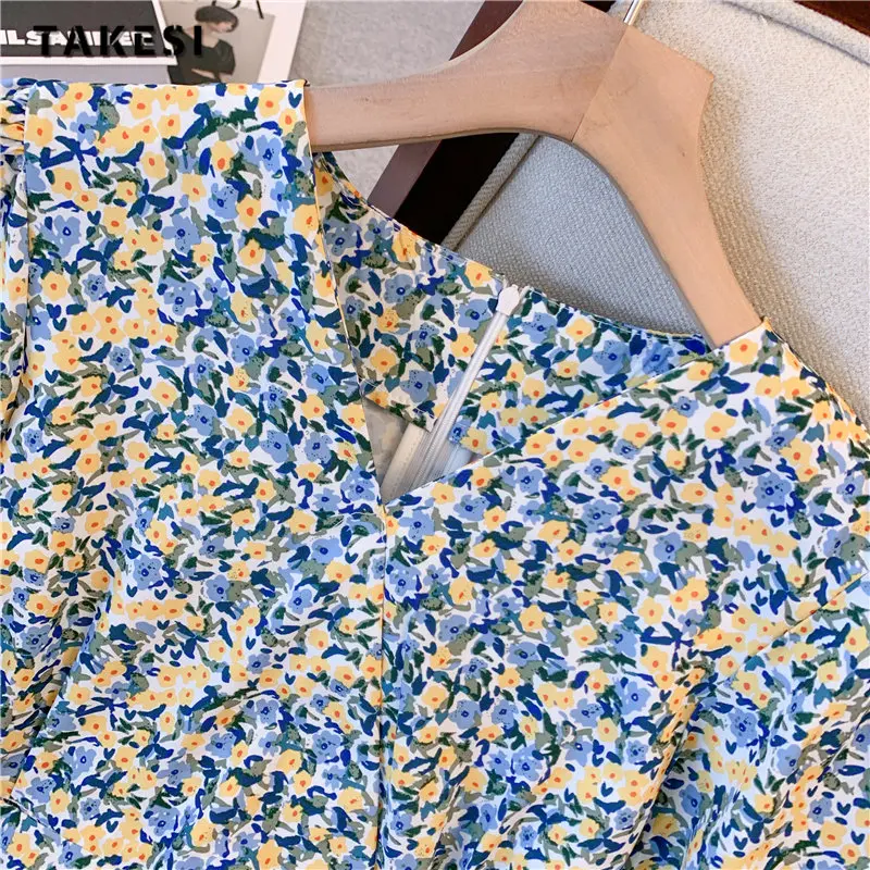 2023 Summer Vintage Short Sleeve V-neck Floral Print Midi Dresses Women's Elegant Classic Office Lady A-Line Chiffon Dress