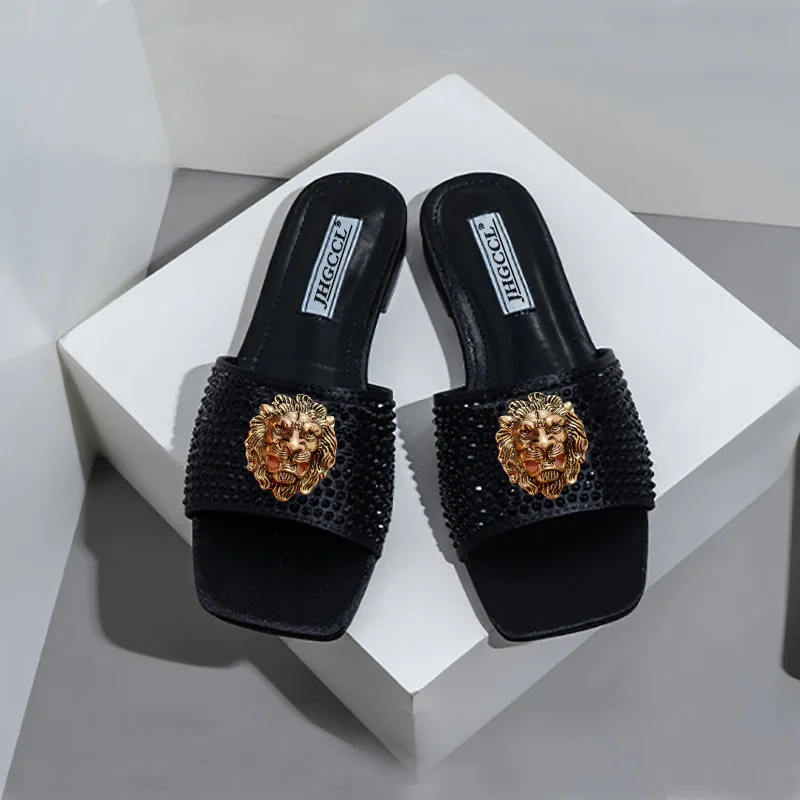 New high heels women's sandals Lion hardware buckl e with summer slippers luxury high heels T15 5