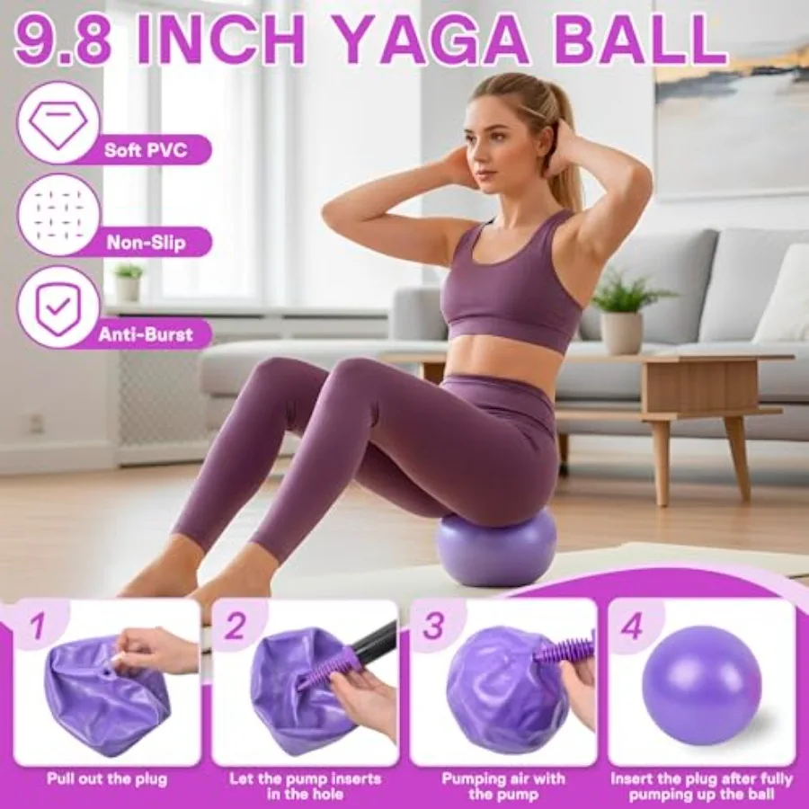 Pilates Ring Ball Equipment Kit - 27Pcs, 12" And 14" Magic Circle Rings, 9.8" Exercise Balls, Workout Cards, Resistance_voghion.com