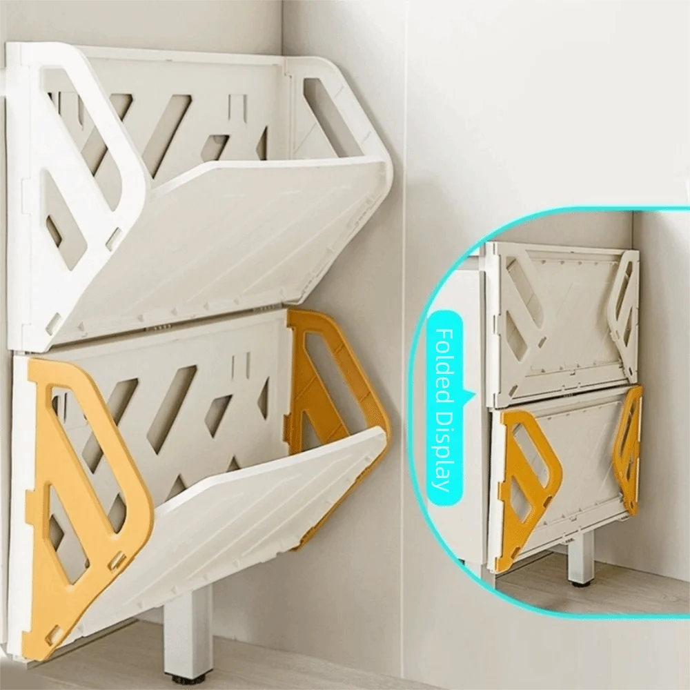 Plastic Folding Shoe Rack Large Capacity No Punching Wall-Mounted Shoe Rack Space Saving Hidden Storage Shelf
