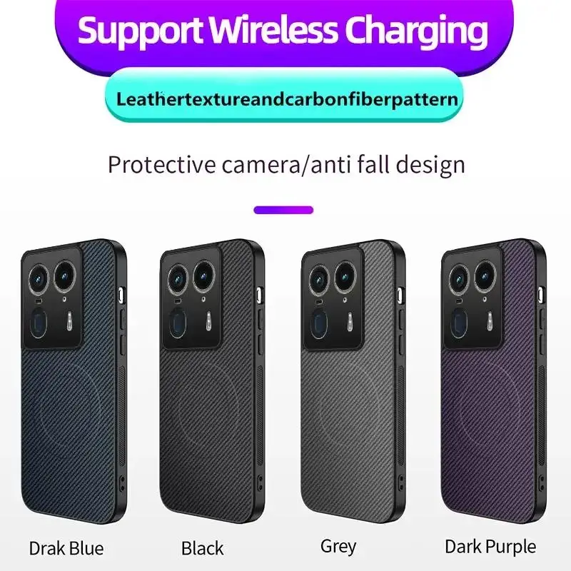 Magnetic Wireless Charging Carbon Fiber Case with Silicone Soft Bumper Cover