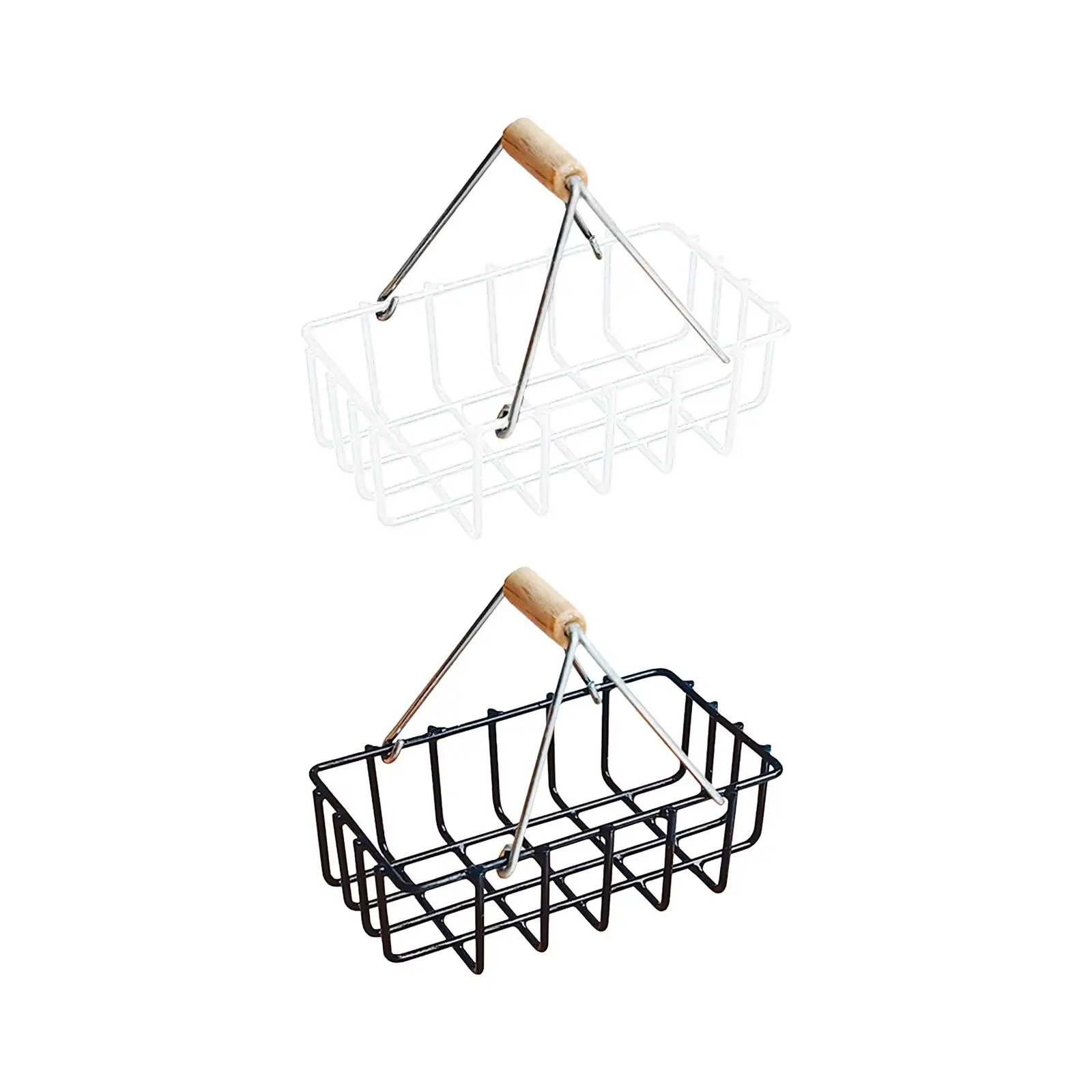 

1:8 1:6 Miniature Alloy Storage Basket Dollhouse Shopping Basket with Handles for Bathroom Bedroom Ornaments Scenery Supplies