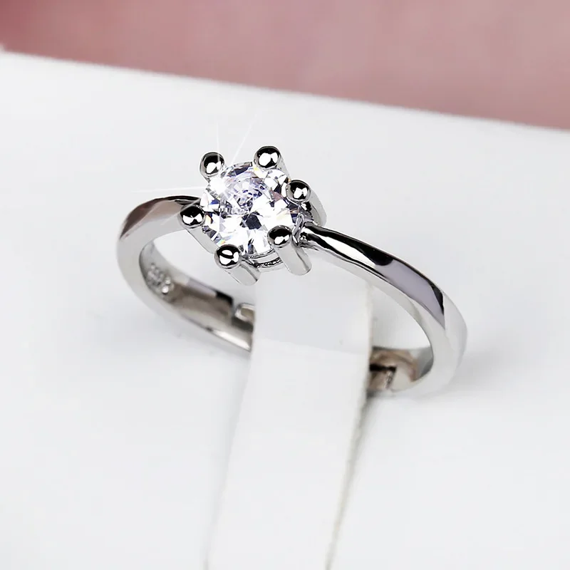 Wedding Rings Gold Rings Golden Ring Gemstone Ring Classic Six-claw Zircon Ring Jewelry Simple Black Gold White Black Diamond Ring Wedding Bridal Engagement Adjustable