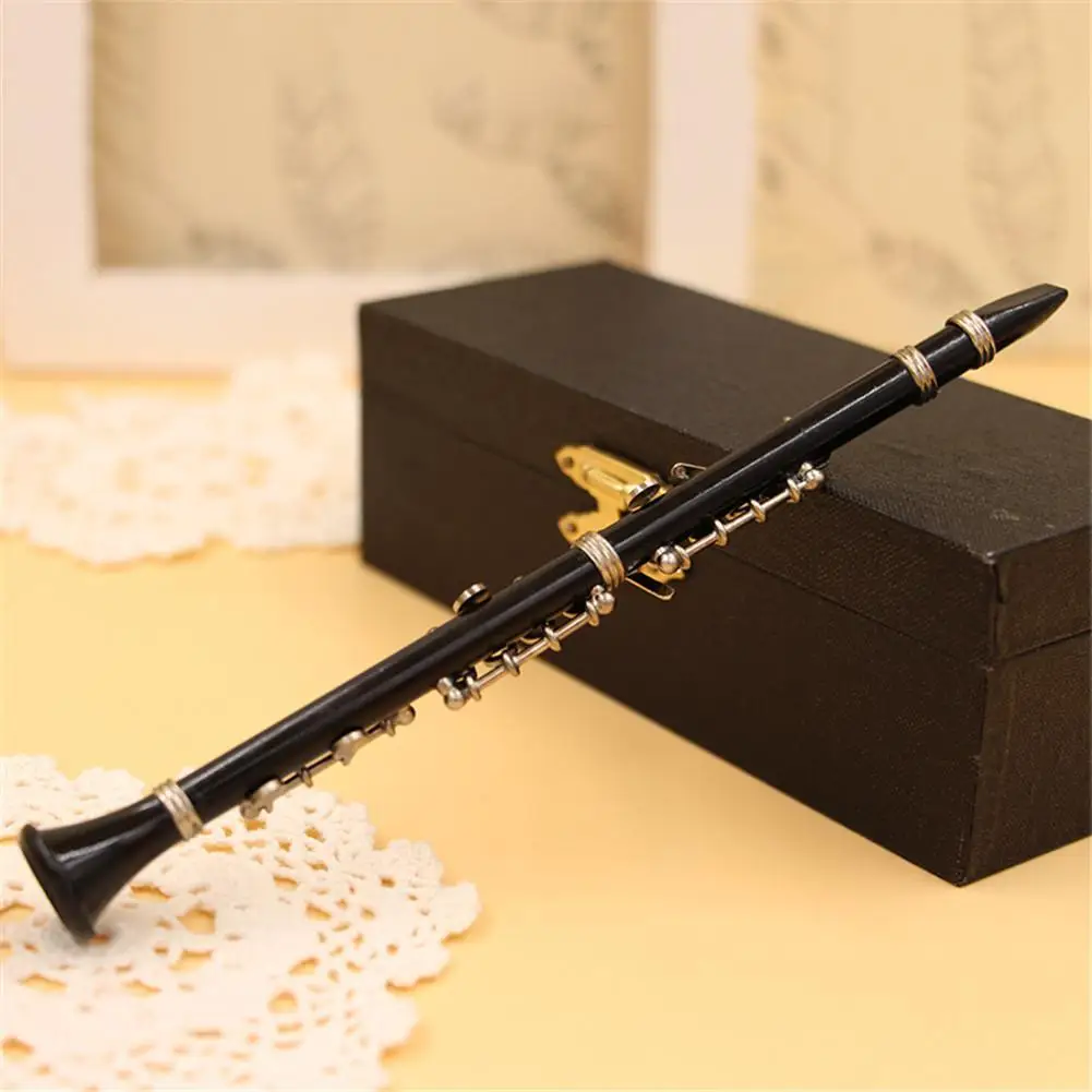 Clarinet Woodwind Instrument Mini Clarinet Model Musical Instrument Miniature Desk Decor Display With Black Leather Box + Bracket