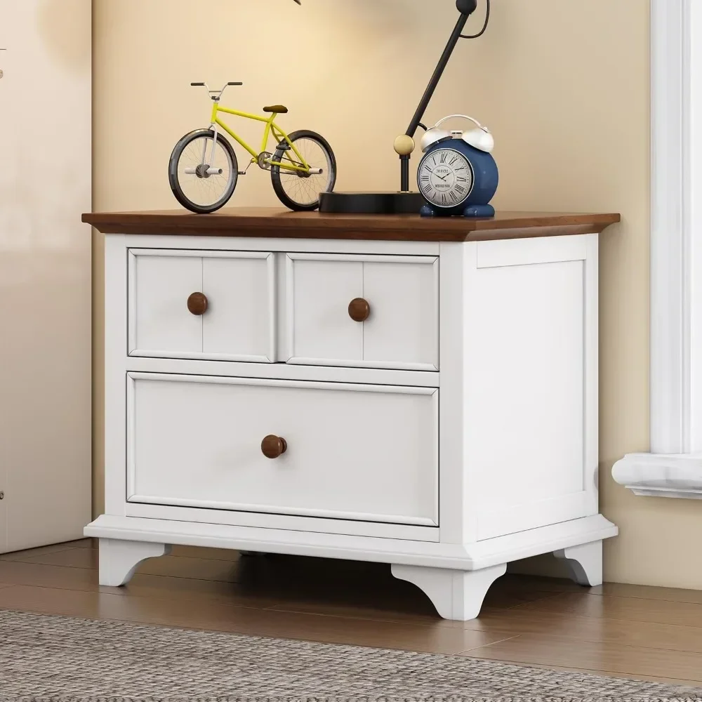 Children's Bedside Table, Wooden 2-drawer Bedside Table with Bedroom, Living Room and Children's Table
