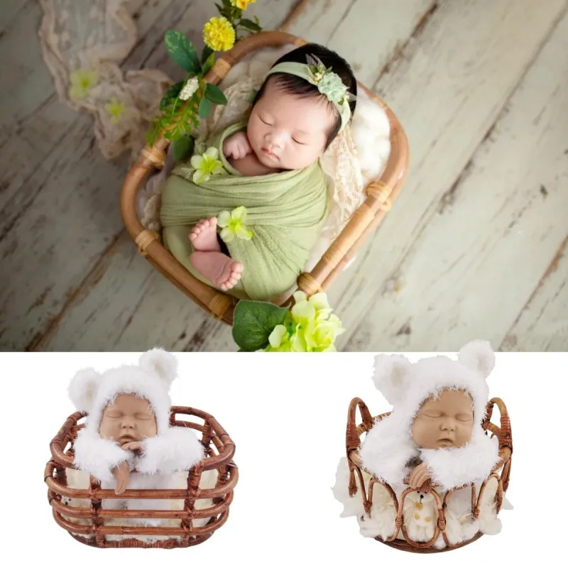 NewbornPhotographyPropsRetroHandmadeWovenBabyRattanBasket
