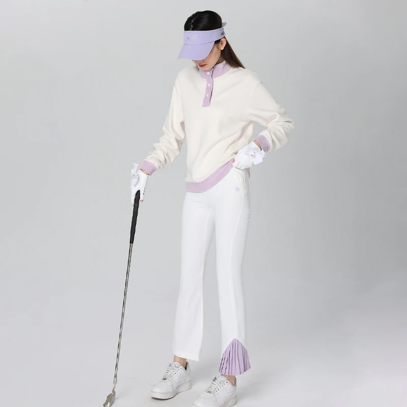 Winter Golf Women's Hoodie Round Neck Cashmere Wool Warm Top Outdoor Sports Suit