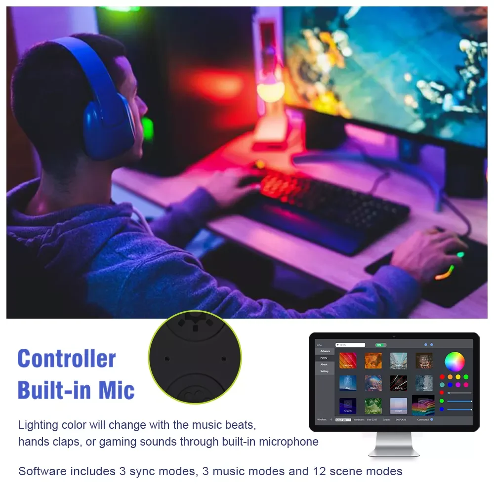 Ʈ ںƮ LED PC Ʈ ӿ ǻ , 5V WS2812b RGBIC ȭ ȭ,  ÷ USB LED Ʈ Ʈ