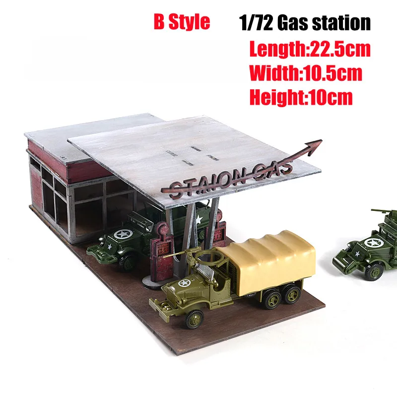 1/72 Gas Station Building Scene Wooden Assembly Model Ornament DIY Handmade Toy 3