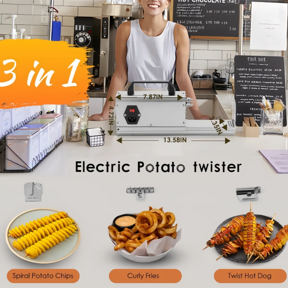 Electric 3 in1 Tornado Potato Cutter Curly Fries Twist Hot Dog Potato Twister 110/220V Spiral Potato Cutting Machine