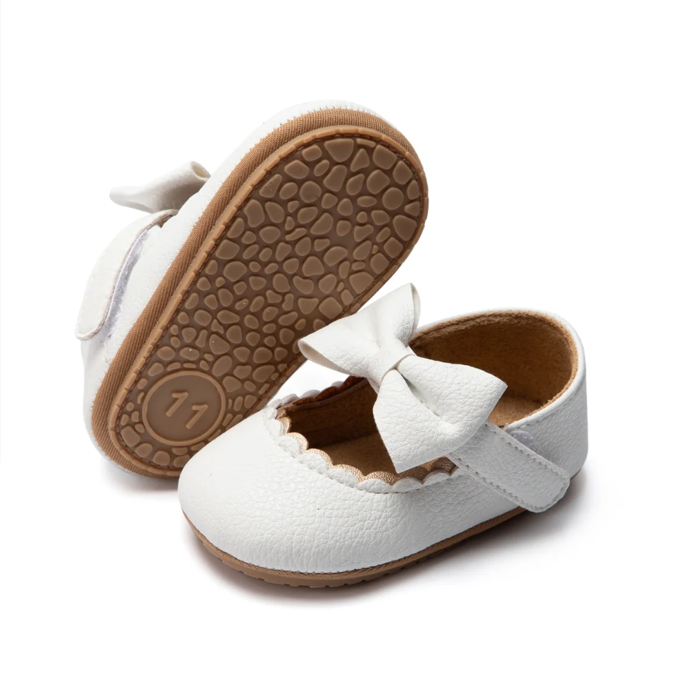 Newborns Baby Girl PU Leather Shoes Rubber Bottom Non-slip Butterfly Knot Infant Crib First Walkers Toddler Baby Shoes