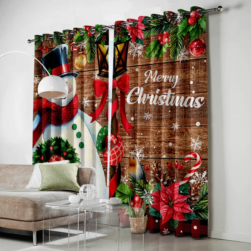 

Cartoon Happy New Year Christmas Red Green Window Curtains For Kids Bedroom Living Room Bathroom Kicthen Door Hall Home Decor