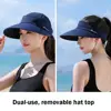 Women Summer Sun Hat Casual Foldable Wide Brim Detachable Empty Top Ponytail Cap Adjustable UV Protection Sun Hat 6