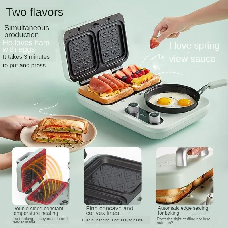 Breakfast Machine Sandwich Household Small Auto Power Off Non-stick Coating Kitchen Cooking Multifunctional Hot Press Toaster 5