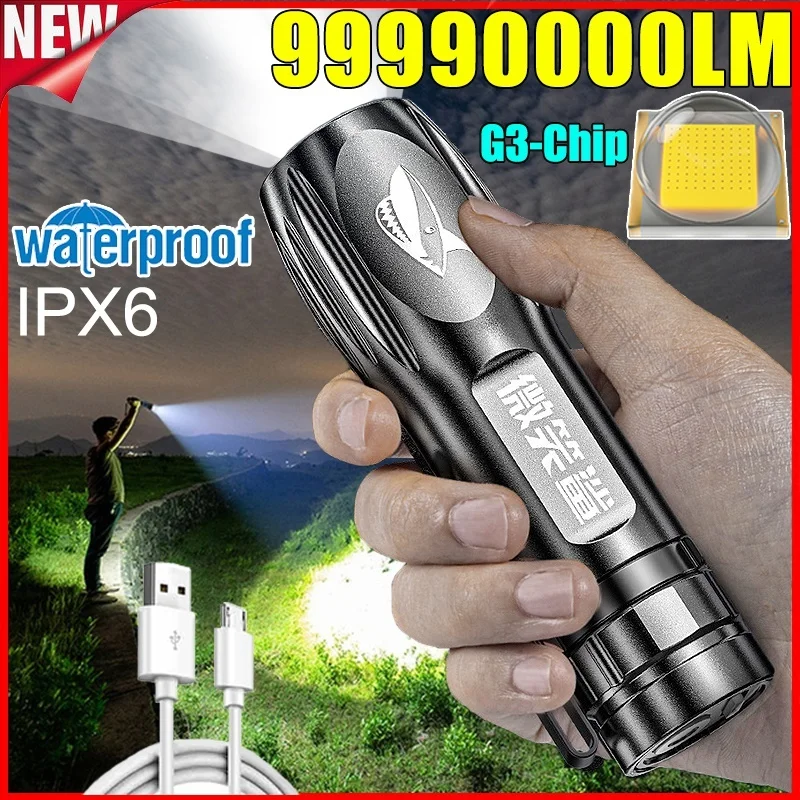 Strong Power Flashlight Rechargeable Camping Lamp Zoom Torch Tactical Flashlight Outdoor Waterproof Work Light Emergency Lamp Led Flashlight Led Flashlights Camping Light Led Torch Light