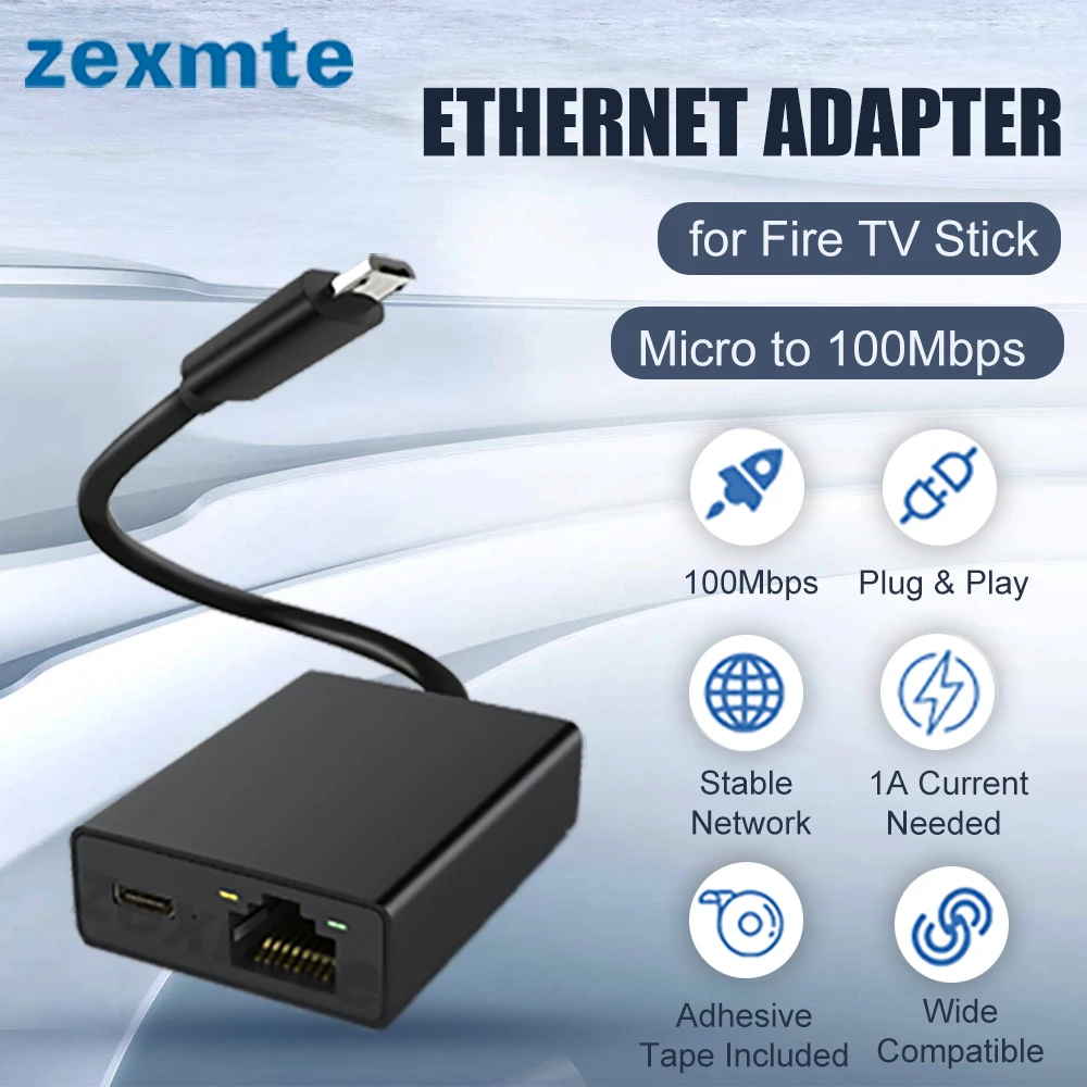 Zexmte-adaptador Ethernet Chromecast Fire tv Stick Micro para 100mbps Placa de Rede para Ultra Áudio Google Ethernet Switch Adapte