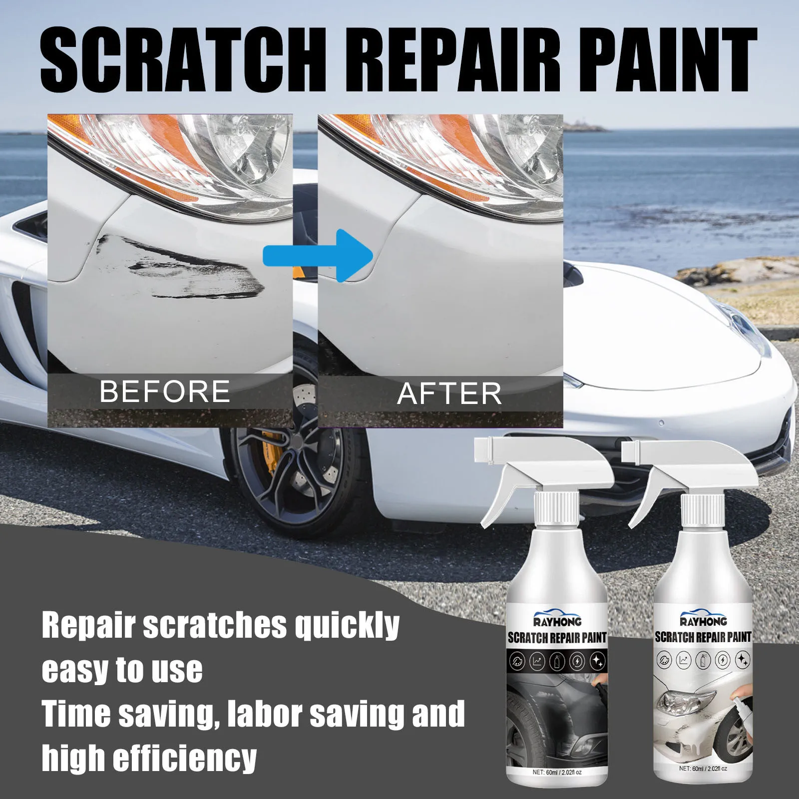 Scratch Repair Spray Black & White Portable Car Polishing Deep Scratch Repairing Wax Remover Polishing Paint