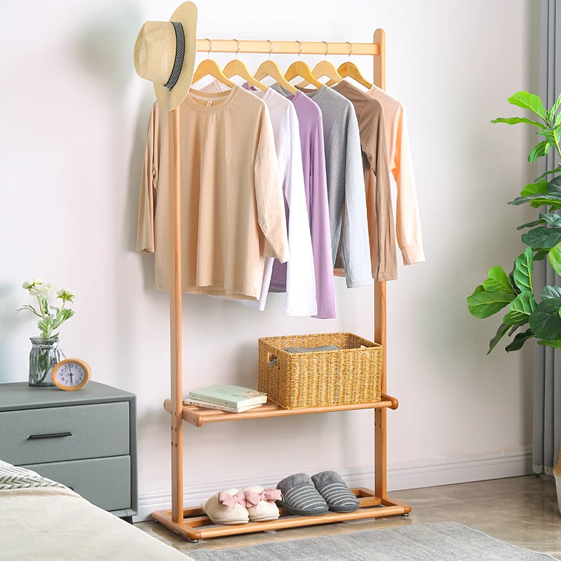 

Bedroom floor to floor hanging clothes, solid wood clothes rack, clothes rack, household storage rack