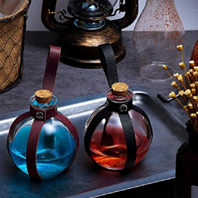 Halloween Dark Magic Cork Potion Bottle with Medieval Knight Leather Belt Bottle for Costume Props Diy Crafts and Decorative