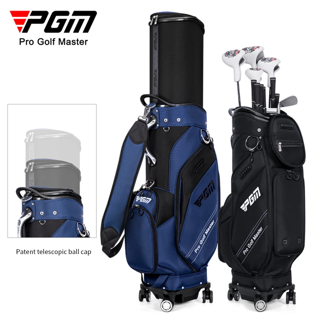 PGM Golf Telescopic Bag,Men and Women Hardshell Ball Bag,Portable Large Capacity Four-wheel Flat Push Golf Bag with Rain Cover 4