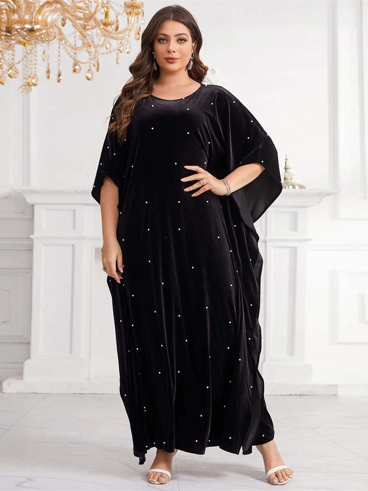 2024 Ramadan Eid Mubarak Hijab Abayas Muslim Women Black Dress Luxury Velvet Robe Caftan Marocain Khimar Party Evening Clothing