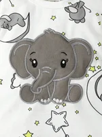 2pcs Baby Cute Cartoon Elephant Pattern Embroidery Long Sleeve Romper With Hat 6