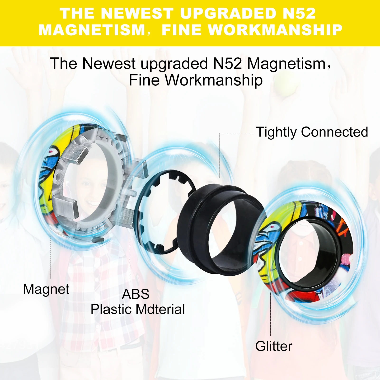 3Pcs Fidget Spinner Magnetic Ring Set Camo Fingers Magnet ADHD Stress Relief Magical Toys for Kids Adult Anxiety Gift Random 3